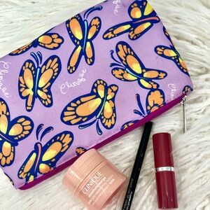 Clinique "Cosmetic bag in Butterflies with Goodies" NWT